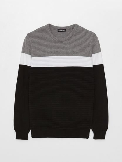 Crew Neck Long Sleeve Color Block Men's Knitwear Sweater