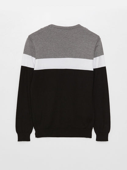 Crew Neck Long Sleeve Color Block Men's Knitwear Sweater