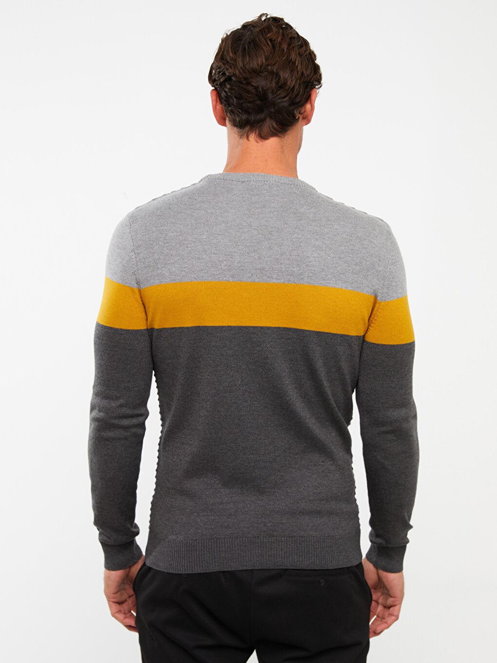 Crew Neck Long Sleeve Color Block Men's Knitwear Sweater