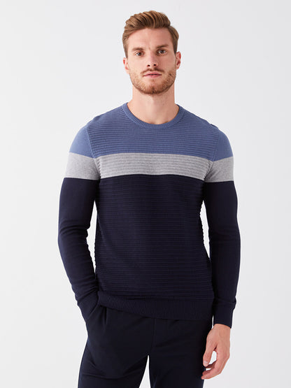 Crew Neck Long Sleeve Color Block Men's Knitwear Sweater