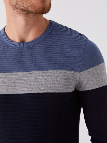 Crew Neck Long Sleeve Color Block Men's Knitwear Sweater