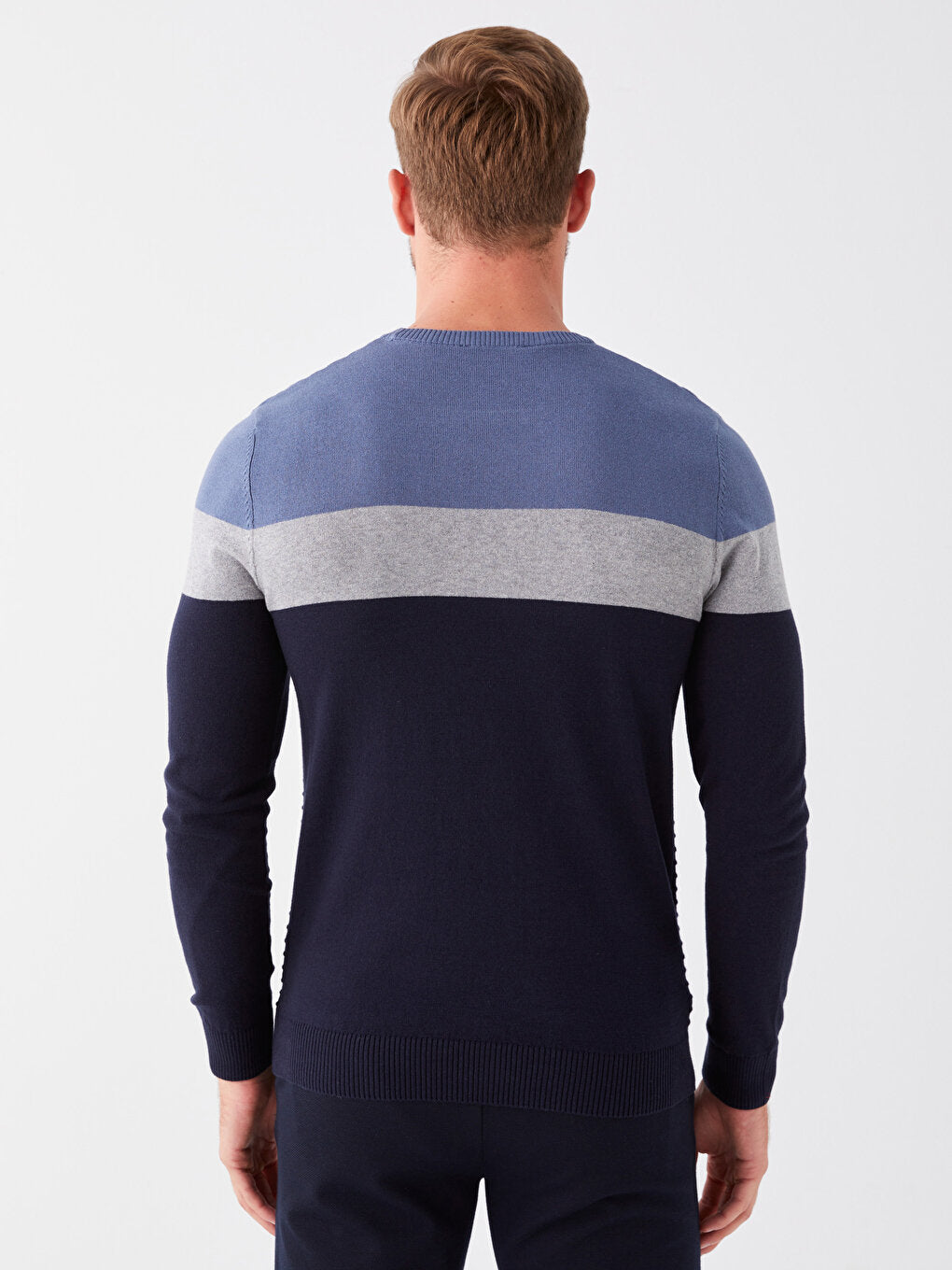 Crew Neck Long Sleeve Color Block Men's Knitwear Sweater