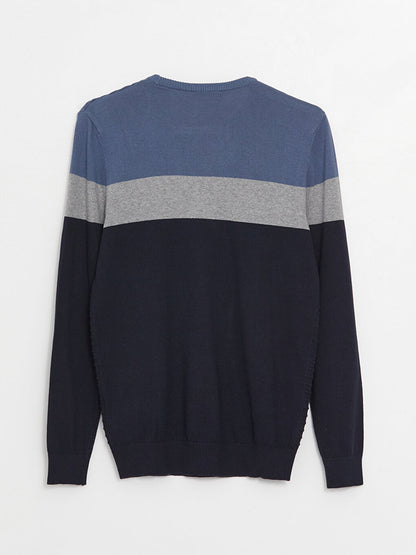 Crew Neck Long Sleeve Color Block Men's Knitwear Sweater