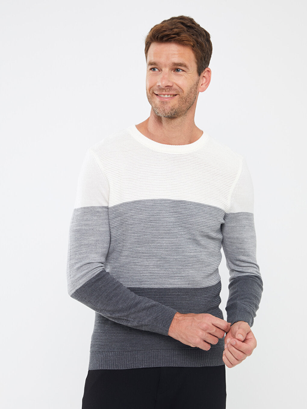 Crew Neck Long Sleeve Color Block Men's Knitwear Sweater