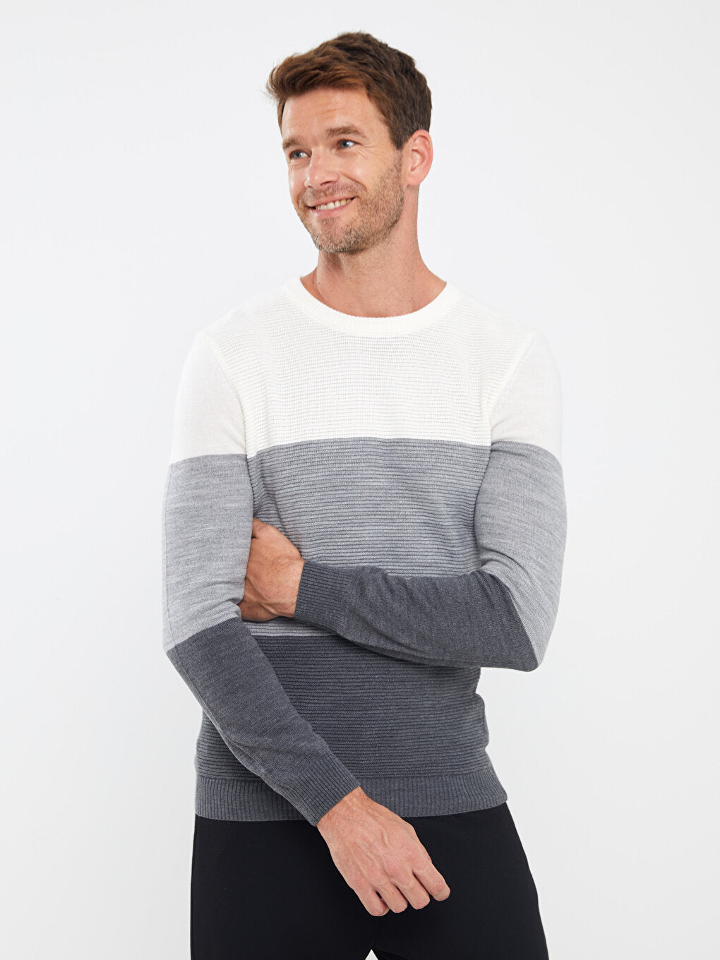 Crew Neck Long Sleeve Color Block Men's Knitwear Sweater