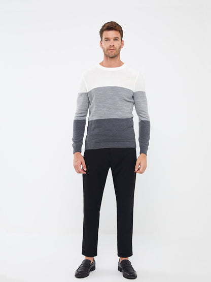 Crew Neck Long Sleeve Color Block Men's Knitwear Sweater