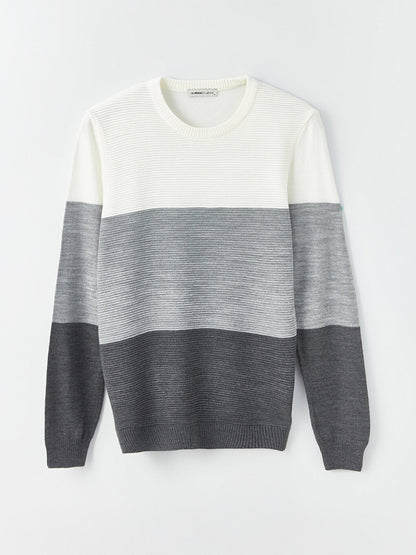 Crew Neck Long Sleeve Color Block Men's Knitwear Sweater