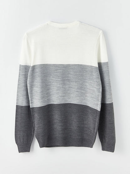 Crew Neck Long Sleeve Color Block Men's Knitwear Sweater