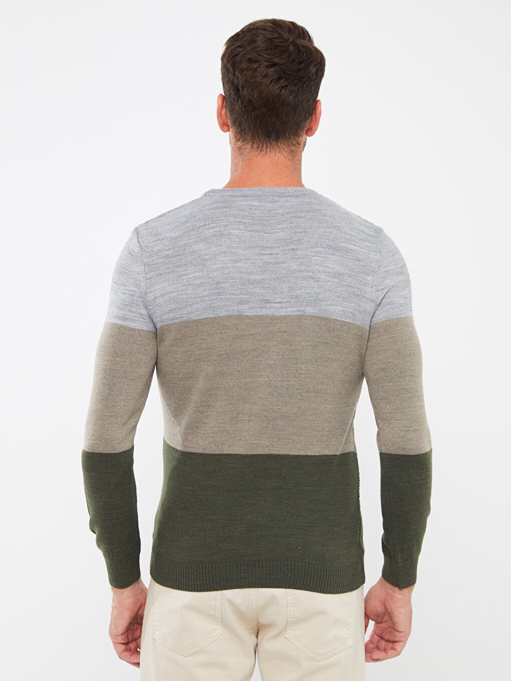 Crew Neck Long Sleeve Color Block Men's Knitwear Sweater