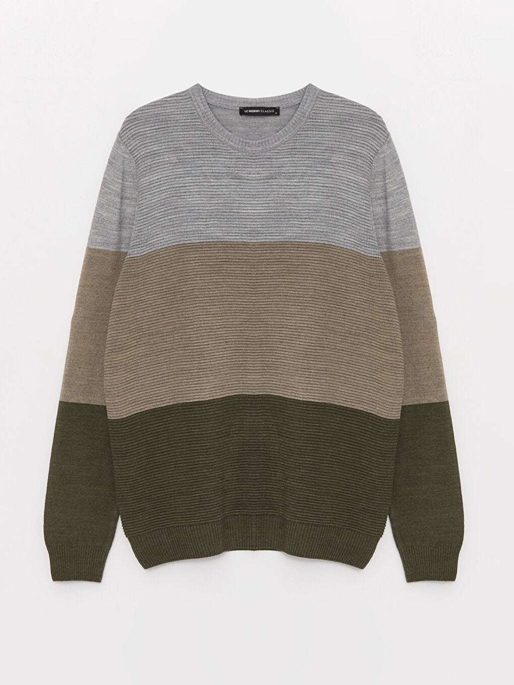 Crew Neck Long Sleeve Color Block Men's Knitwear Sweater