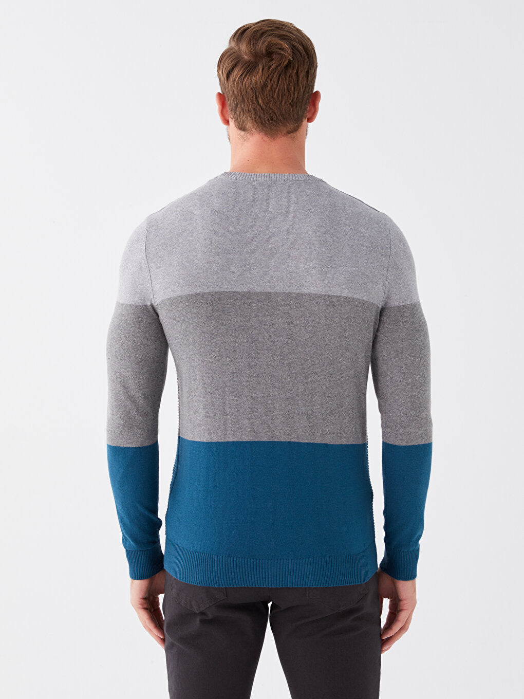 Crew Neck Long Sleeve Color Block Men's Knitwear Sweater