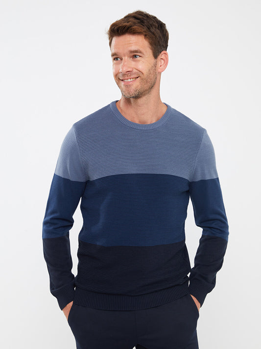 Crew Neck Long Sleeve Color Block Men's Knitwear Sweater