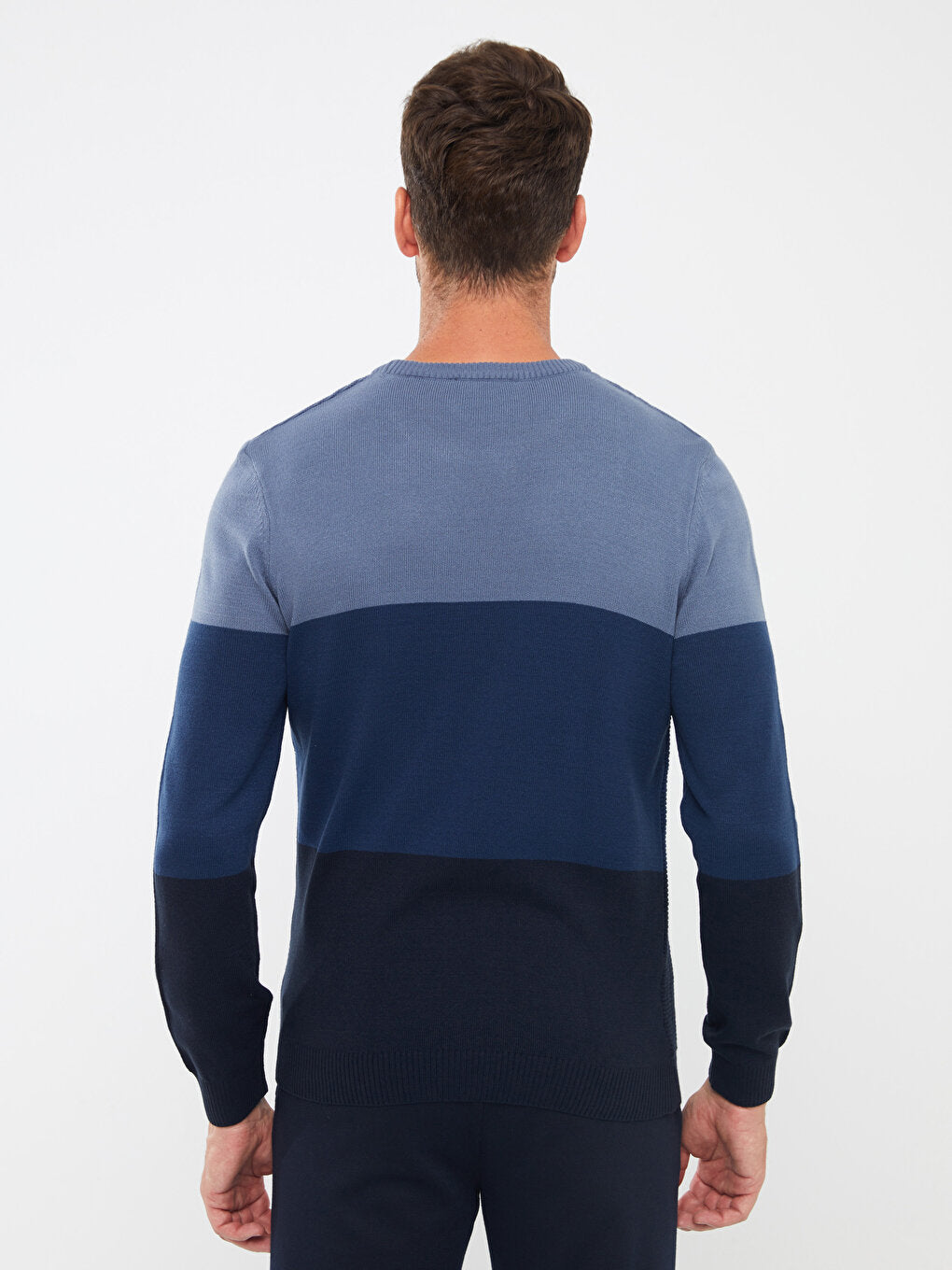 Crew Neck Long Sleeve Color Block Men's Knitwear Sweater