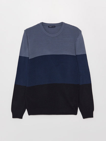 Crew Neck Long Sleeve Color Block Men's Knitwear Sweater