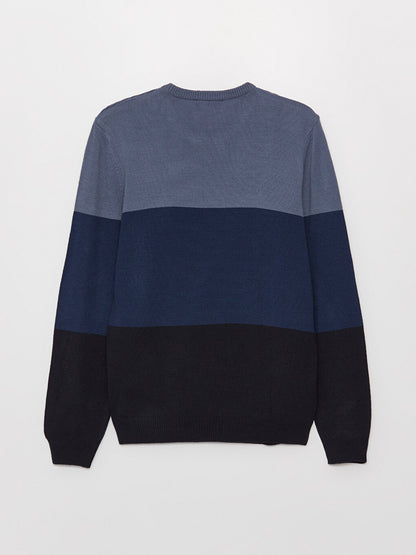 Crew Neck Long Sleeve Color Block Men's Knitwear Sweater