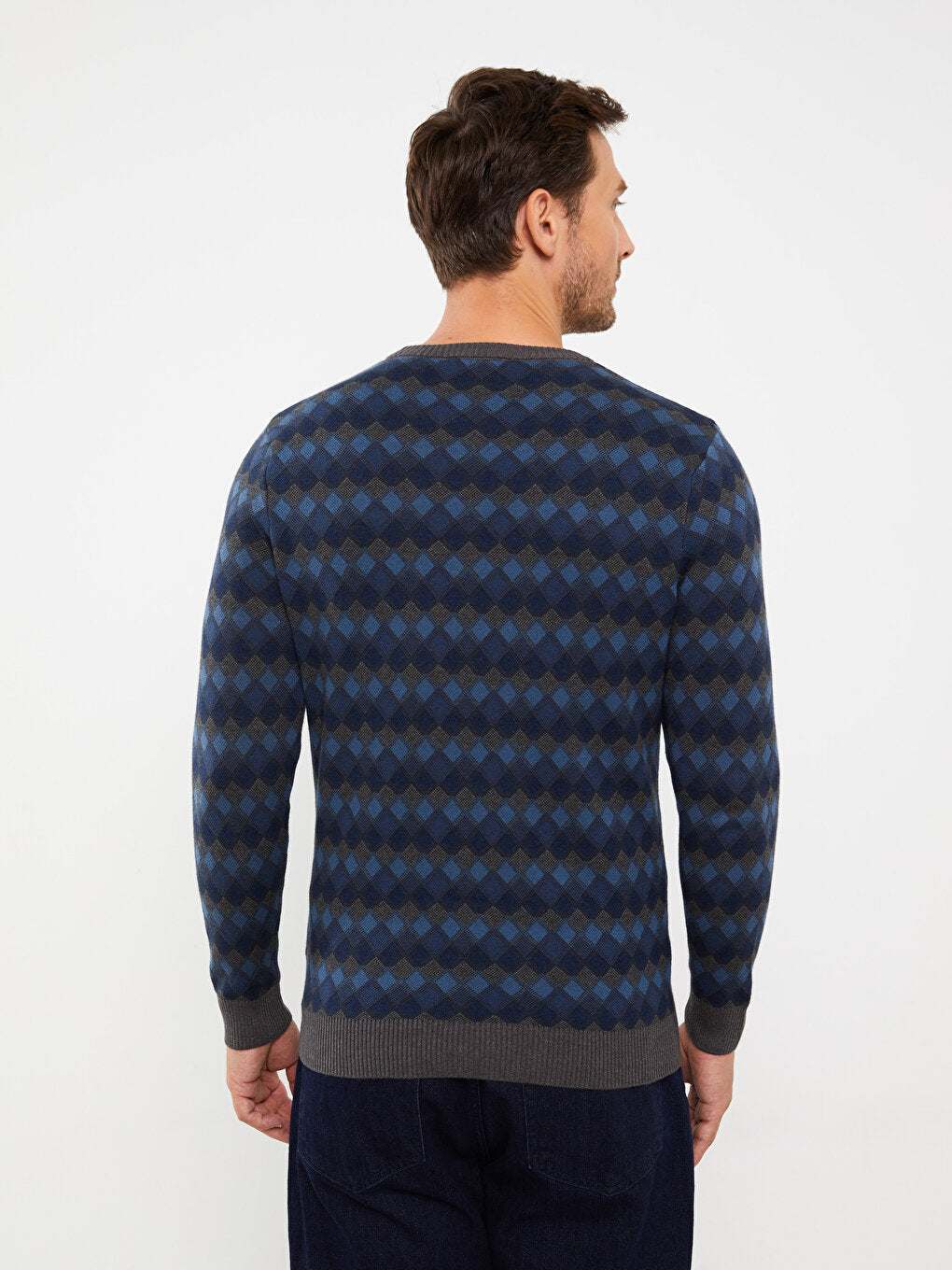 Crew Neck Long Sleeve Patterned Men's Knitwear Sweater