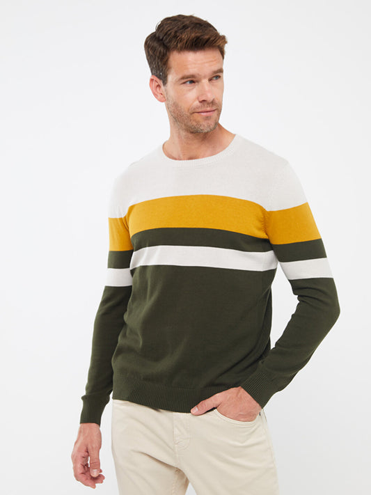 Crew Neck Long Sleeve Color Block Men's Knitwear Sweater