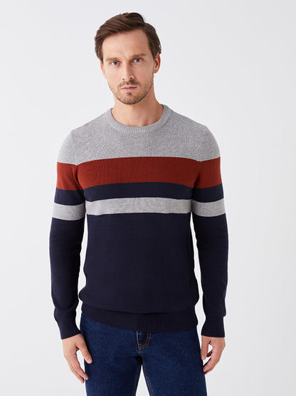 Crew Neck Long Sleeve Color Block Men's Knitwear Sweater