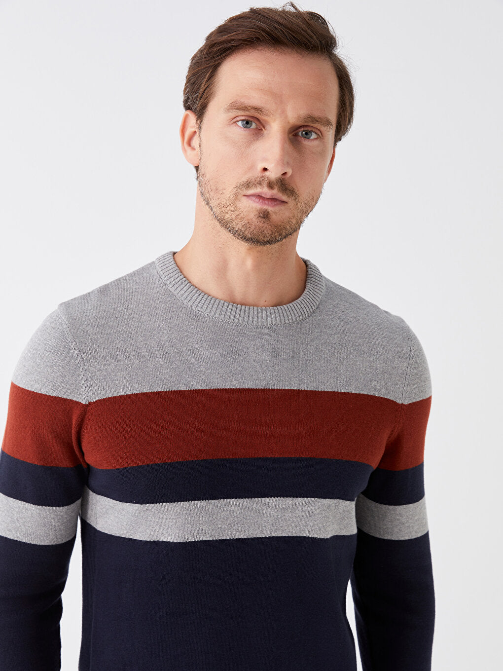 Crew Neck Long Sleeve Color Block Men's Knitwear Sweater