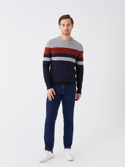 Crew Neck Long Sleeve Color Block Men's Knitwear Sweater