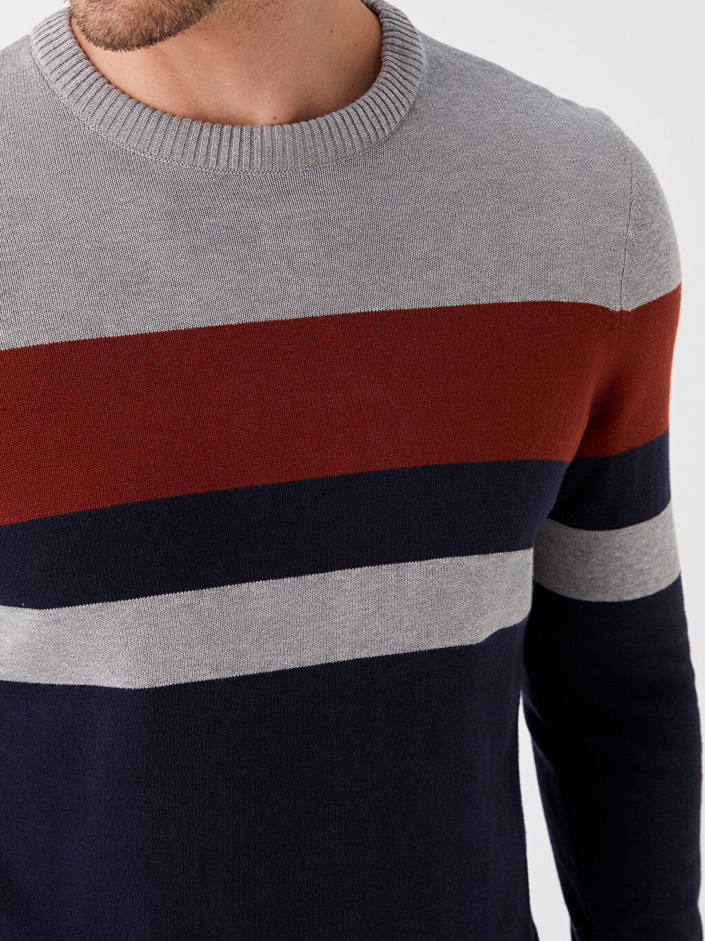 Crew Neck Long Sleeve Color Block Men's Knitwear Sweater