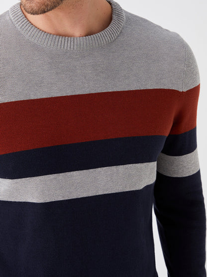 Crew Neck Long Sleeve Color Block Men's Knitwear Sweater