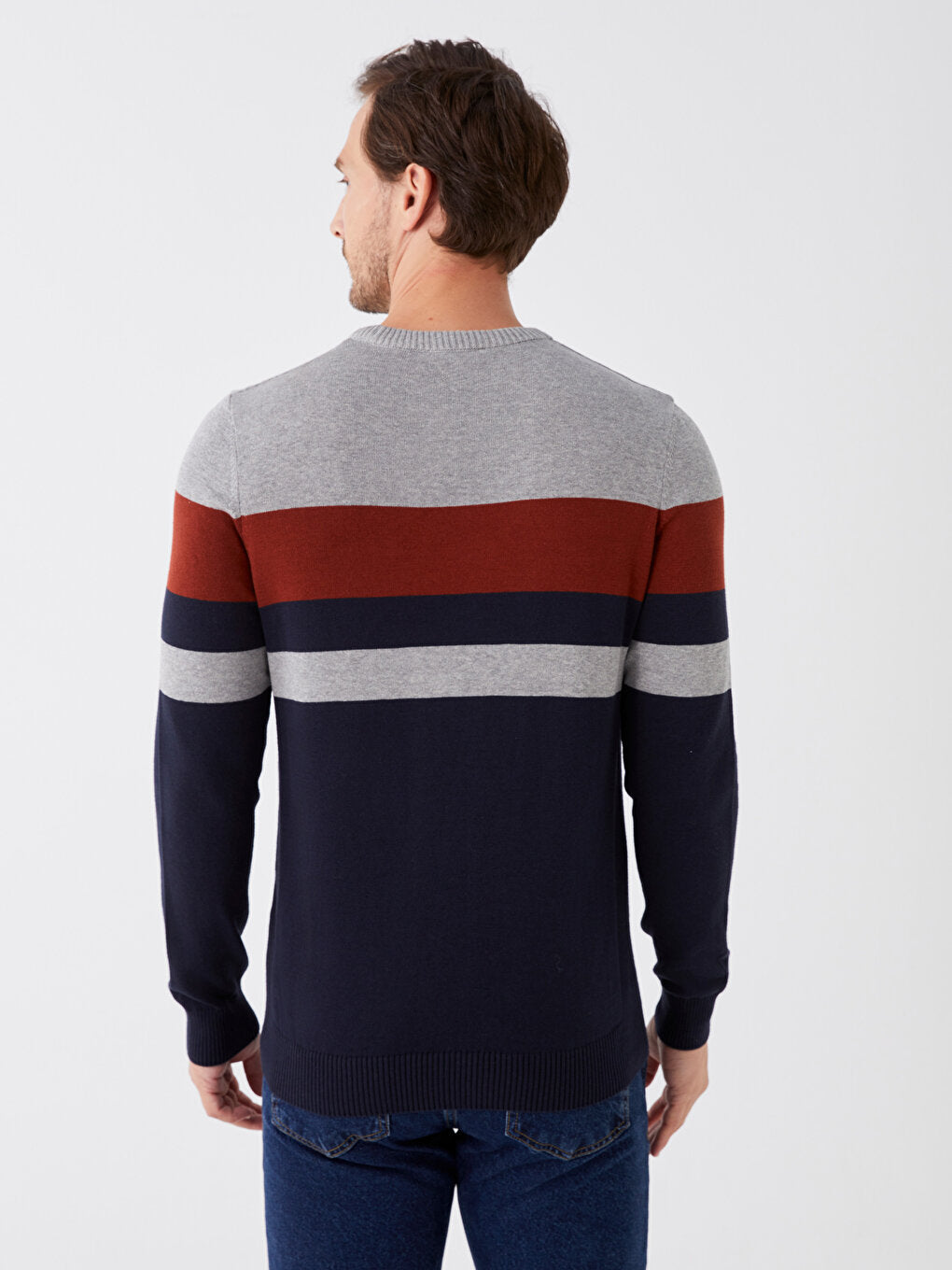 Crew Neck Long Sleeve Color Block Men's Knitwear Sweater