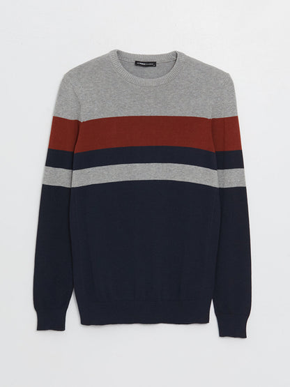 Crew Neck Long Sleeve Color Block Men's Knitwear Sweater