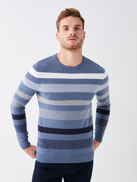 Crew Neck Long Sleeve Striped Men's Knitwear Sweater