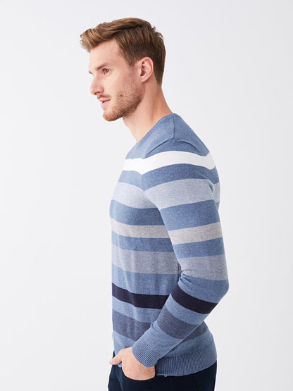 Crew Neck Long Sleeve Striped Men's Knitwear Sweater