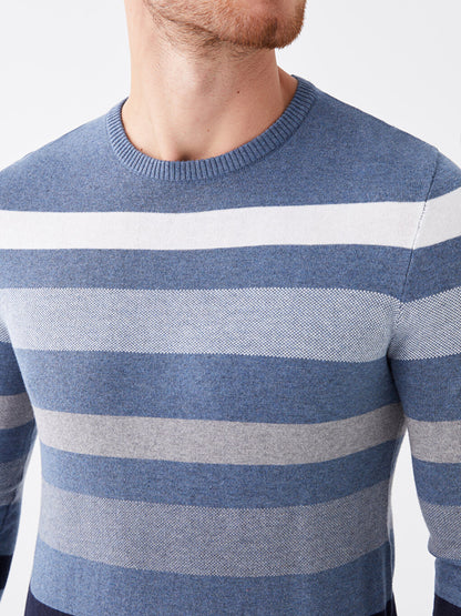 Crew Neck Long Sleeve Striped Men's Knitwear Sweater