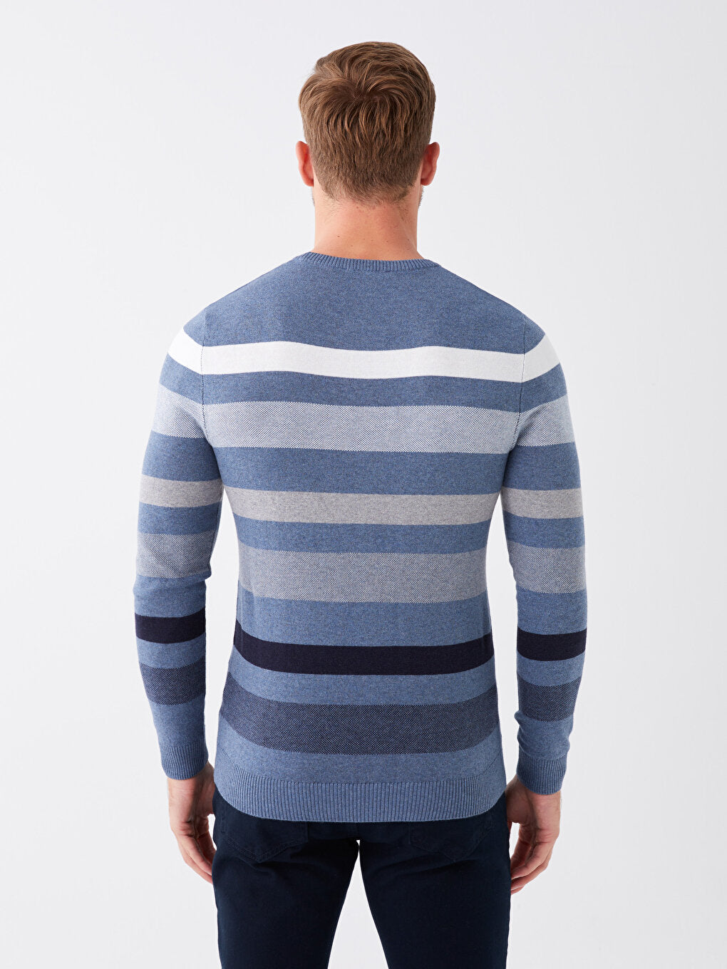 Crew Neck Long Sleeve Striped Men's Knitwear Sweater