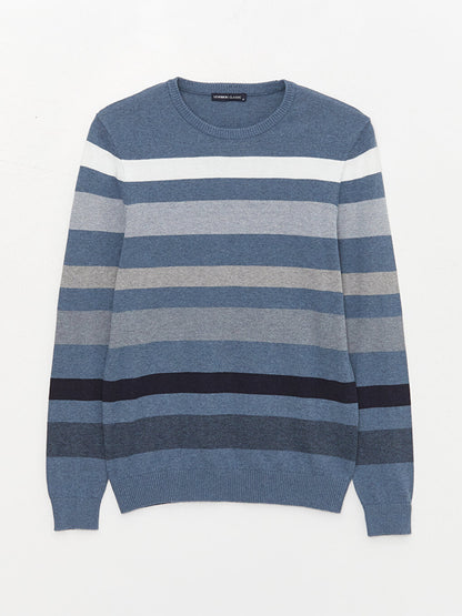 Crew Neck Long Sleeve Striped Men's Knitwear Sweater