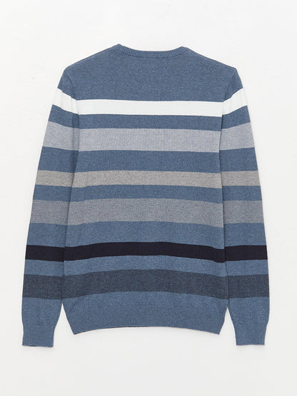 Crew Neck Long Sleeve Striped Men's Knitwear Sweater