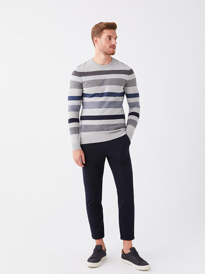 Crew Neck Long Sleeve Striped Men's Knitwear Sweater