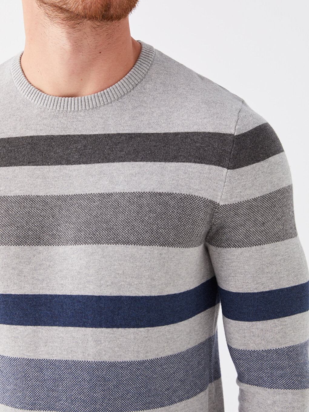 Crew Neck Long Sleeve Striped Men's Knitwear Sweater