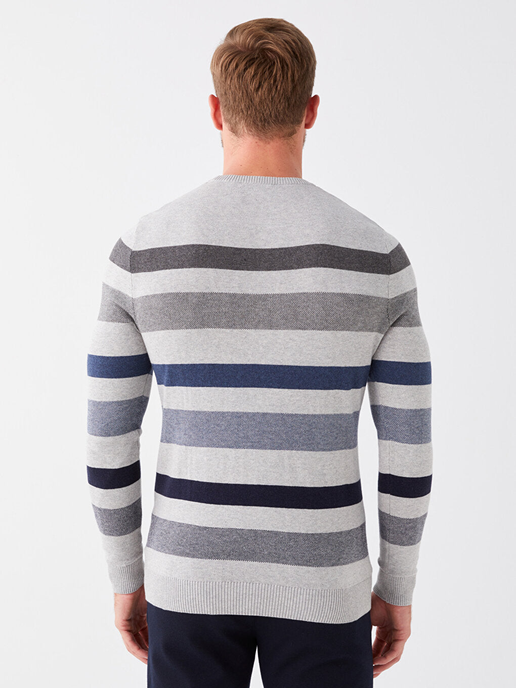 Crew Neck Long Sleeve Striped Men's Knitwear Sweater