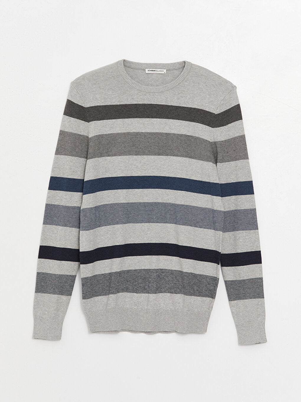 Crew Neck Long Sleeve Striped Men's Knitwear Sweater