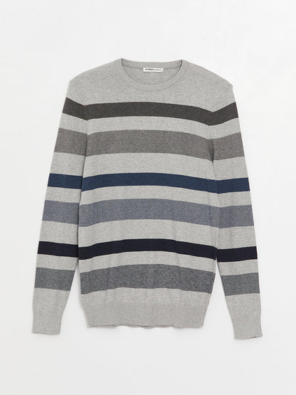 Crew Neck Long Sleeve Striped Men's Knitwear Sweater