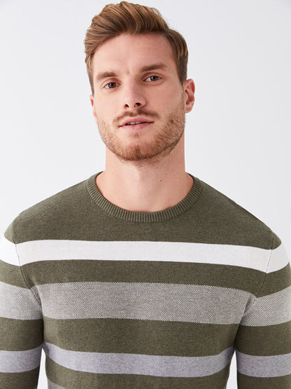 Crew Neck Long Sleeve Striped Men's Knitwear Sweater