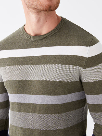 Crew Neck Long Sleeve Striped Men's Knitwear Sweater