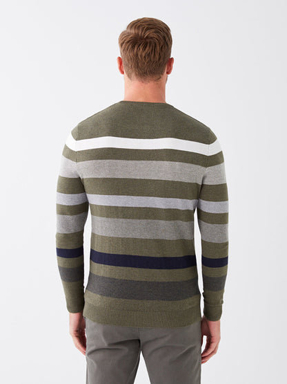 Crew Neck Long Sleeve Striped Men's Knitwear Sweater