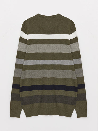 Crew Neck Long Sleeve Striped Men's Knitwear Sweater