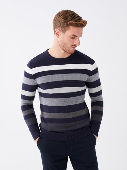 Crew Neck Long Sleeve Striped Men's Knitwear Sweater