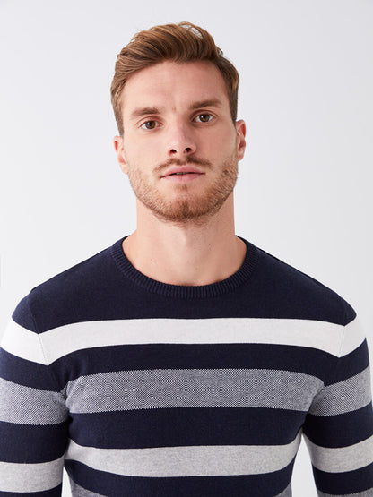 Crew Neck Long Sleeve Striped Men's Knitwear Sweater