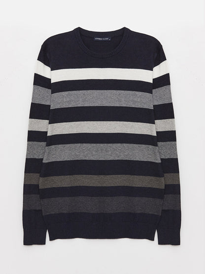 Crew Neck Long Sleeve Striped Men's Knitwear Sweater