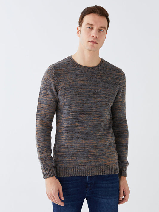 Crew Neck Long Sleeve Patterned Men's Knitwear Sweater