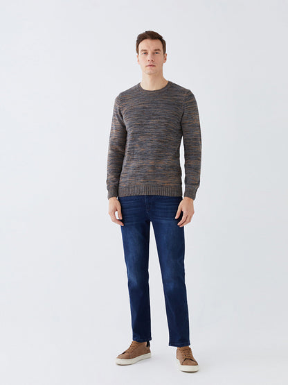 Crew Neck Long Sleeve Patterned Men's Knitwear Sweater