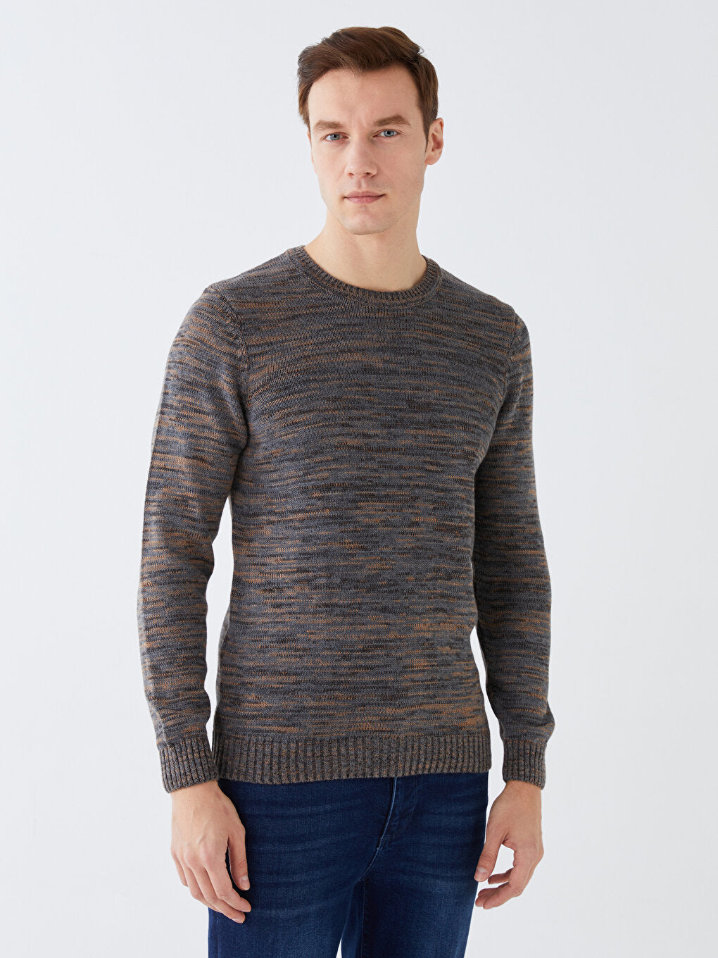 Crew Neck Long Sleeve Patterned Men's Knitwear Sweater