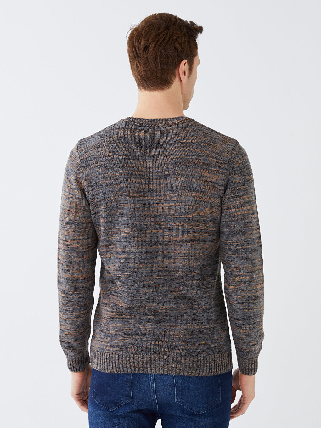 Crew Neck Long Sleeve Patterned Men's Knitwear Sweater